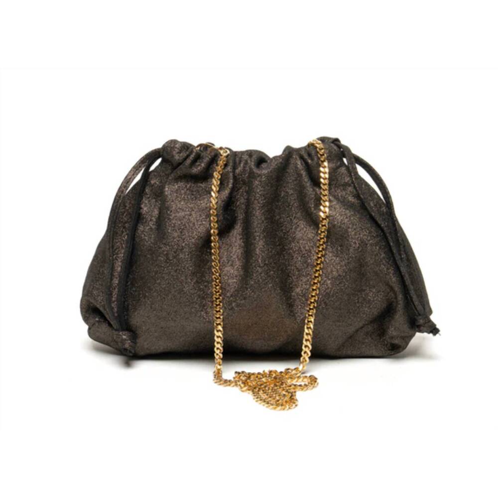 NEW LAGGO women's mini lucky drawstring clutch bag in distressed metallic brown